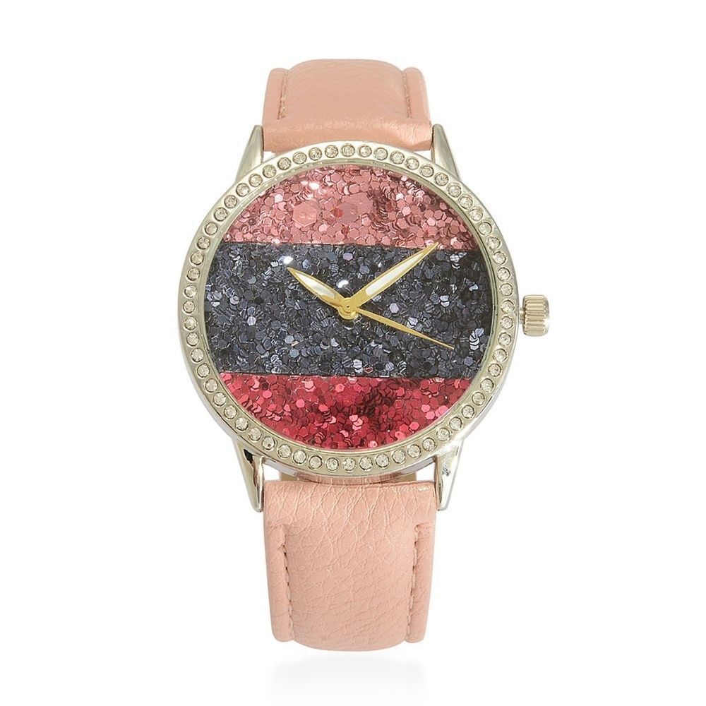 STRADA Watch Austrian Crystal Faux Pink Band